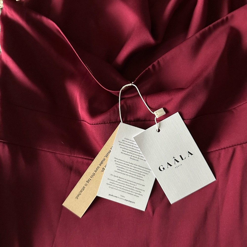 Silk & Freshwater Pearl Gaâla Paris Bordeaux Evening Dress, M - Picture 4 of 7